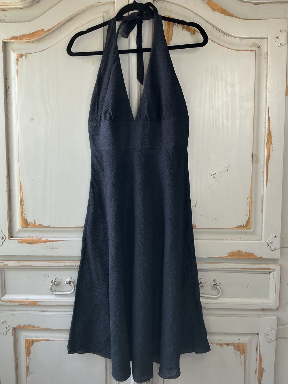 J. Crew | Black Cotton Seersucker Halter  Dress Fit & Flare Size 10 Y2K Revival - Picture 2 of 7